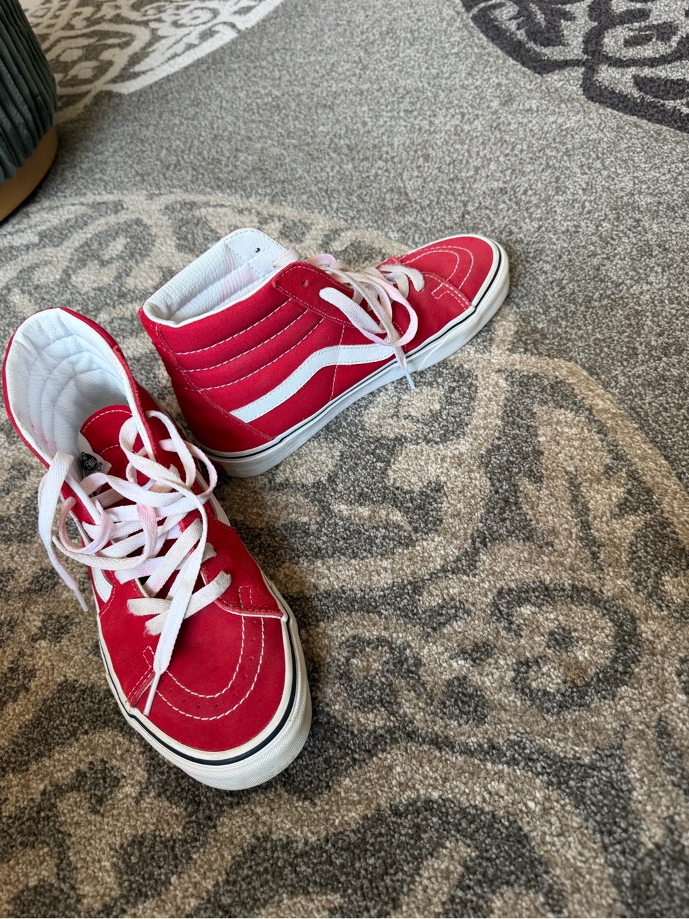 Vans Red and White Sk8-High Classic Sneakers